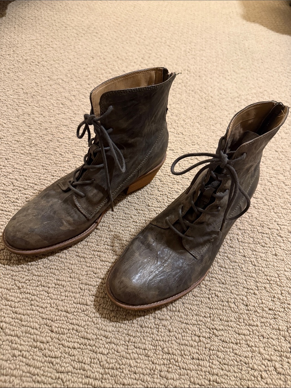 Sofft Dark Brown Lace-Up Distressed Leather Ankle Boots